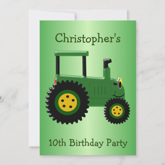 グリーントラクターバースデーパーティー 招待状 (正面)