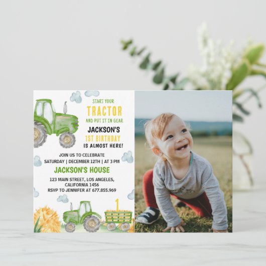 グリーントラクターファームバースデーパーティーの招待 招待状 (スタンド正面)