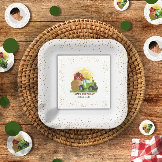 グリーントラクター🚜ファームバースデーパーティードコール スタンダードランチョンナプキン