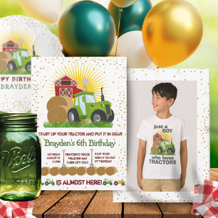 グリーントラクター🚜ファームフォトキープサケ誕生日 招待状