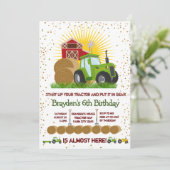 グリーントラクター🚜ファームフォトキープサケ誕生日 招待状 (スタンド正面)