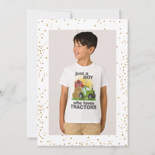 グリーントラクター🚜ファームフォトキープサケ誕生日 招待状 (裏面)
