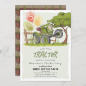 グリーントラクターファームボーイ子供の誕生日 招待状 (正面/裏面)