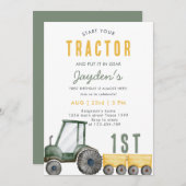 グリーントラクターファームボーイ1st誕生日の招待 招待状 (正面/裏面)
