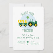 グリーントラクターファームボーイ1st誕生日 招待状 (正面)