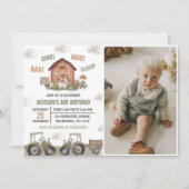 グリーントラクターファームボーイ3rd誕生日パーティー写真 招待状 (正面)