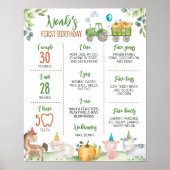 グリーントラクターファーム動物誕生日マイルストーンサイン ポスター (正面)