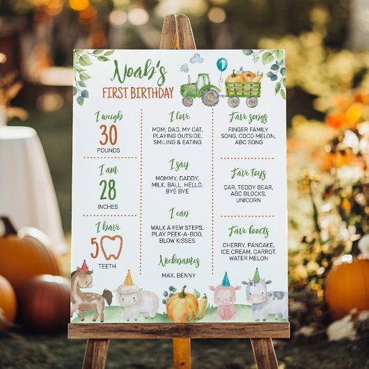 グリーントラクターファーム動物誕生日マイルストーンサイン ポスター