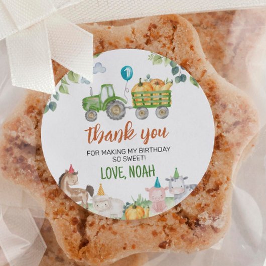 グリーントラクターファーム動物誕生日ラベル ラウンドシール