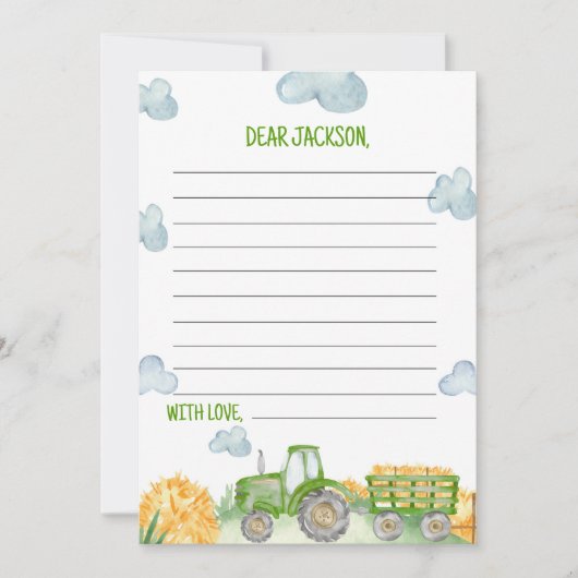 グリーントラクターファーム時間カプセルノートメッセージカード サンキューカード (正面)