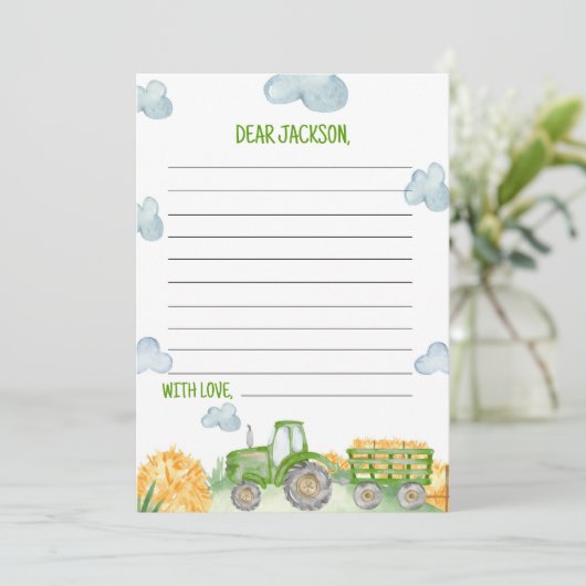 グリーントラクターファーム時間カプセルノートメッセージカード サンキューカード (スタンド正面)