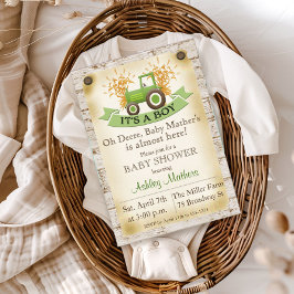 グリーントラクターファーム男の赤ちゃんシャワー招待状 招待状