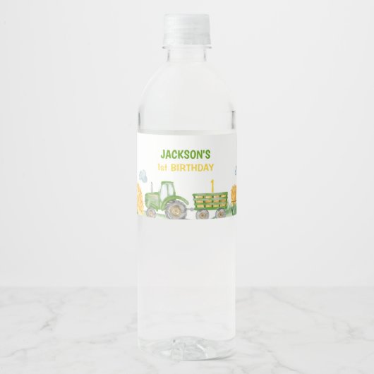 グリーントラクターファーム誕生日ウォーターボトルラベル ペットボトルラベル (正面)