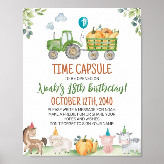 グリーントラクターファーム誕生日タイムカプセルサイン ポスター (正面)