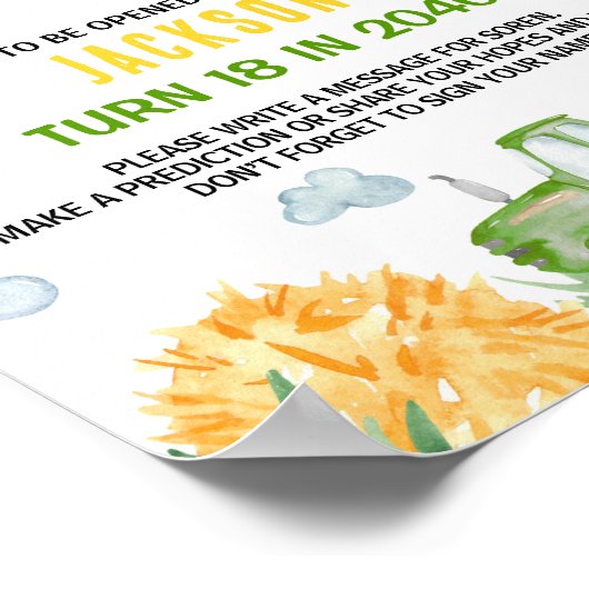 グリーントラクターファーム誕生日タイムカプセルサイン ポスター (角)