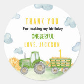 グリーントラクターファーム誕生日パーティーフェイスラベル ラウンドシール (正面)