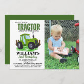グリーントラクターフォトバースデーパーティーの招待 招待状 (正面/裏面)