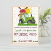 グリーントラクターボーイズをテーマにした誕生日パーティー サンキューカード (スタンド正面)