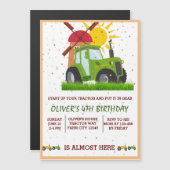 グリーントラクターボーイズをテーマにした誕生日パーティー マグネット招待状 (正面/裏面)