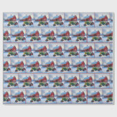 グリーントラクター付きクリスマスレッドバーン ラッピングペーパー (フラット)