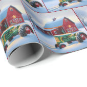 グリーントラクター付きクリスマスレッドバーン ラッピングペーパー (ロールコーナー)