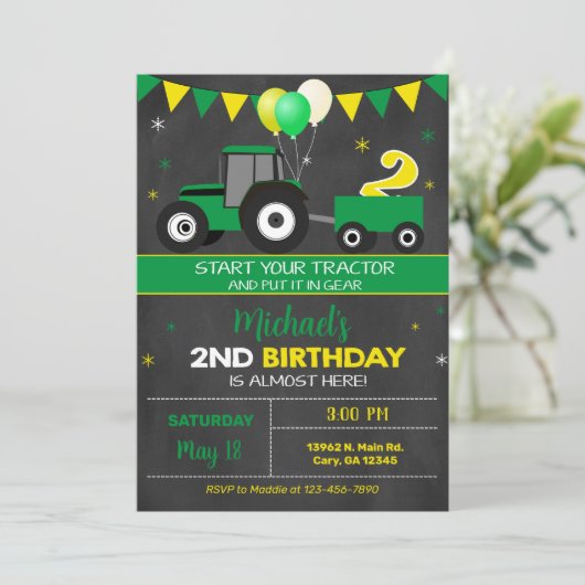 グリーントラクター少年の2回目の誕生日の招待状。 招待状 (スタンド正面)