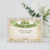 グリーントラクター男の赤ちゃんおむつラッフルカード エンクロージャーカード (スタンド正面)