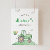 グリーントラクター誕生日ウェルカムサイン フォトプリント           