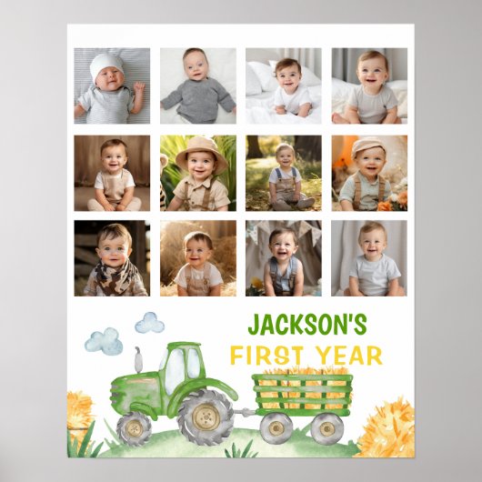 グリーントラクター誕生日フォトマイルストーンサイン ポスター (正面)