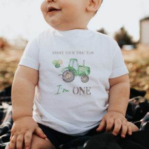 グリーントラクター誕生日Tシャツ ベビーTシャツ