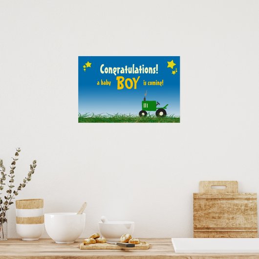 グリーントラクター赤ちゃんシャワーのポスター：男の子 ポスター (キッチン)