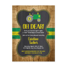 グリーントラクター赤ちゃんシャワー招待状葉書