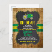 グリーントラクター赤ちゃんシャワー招待状葉書 案内ポストカード (正面/裏面)