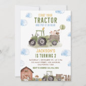 グリーントラクター農場の誕生日パーティー 招待状 (正面)