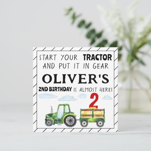 グリーントラクター2nd誕生日の男の子の招待状 招待状 (スタンド正面)