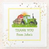 グリーントラクター | ファームテーマバースデーパーティーデコール ガラスコースター (正面)