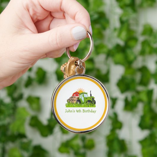 グリーントラクター | ファームテーマバースデーパーティーデコール キーホルダー (手)