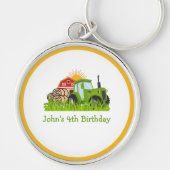 グリーントラクター | ファームテーマバースデーパーティーデコール キーホルダー (正面)