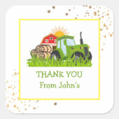 グリーントラクター | ファームテーマバースデーパーティーデコール スクエアシール (正面)