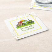 グリーントラクター | ファームテーマバースデーパーティーデコール スクエアペーパーコースター (アングル)