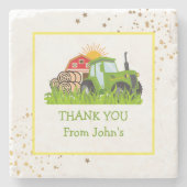 グリーントラクター | ファームテーマバースデーパーティーデコール ストーンコースター (正面)