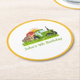 グリーントラクター | ファームテーマバースデーパーティーデコール ラウンドペーパーコースター