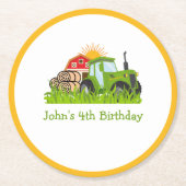グリーントラクター | ファームテーマバースデーパーティーデコール ラウンドペーパーコースター (正面)