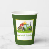グリーントラクター | ファームテーマバースデーパーティーデコール 紙コップ (裏面)