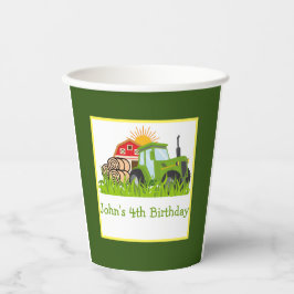 グリーントラクター | ファームテーマバースデーパーティーデコール 紙コップ
