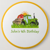 グリーントラクター | ファームテーマバースデーパーティーデコール 缶バッジ (正面)