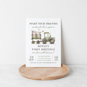 グリーントラクター&ファーム動物の誕生日パーティー 招待状