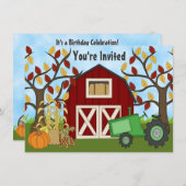 グリーントラクター&レッドバーンオータムファーム誕生日 招待状 (正面/裏面)