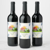 グリーントラクター |男の子をテーマにした誕生日パーティーのワインラ ワインラベル (ボトル)