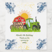 グリーントラクター |男の子をテーマにした誕生日パーティーのワインラ ワインラベル (シングルラベル)